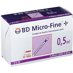 Siringa insulina becton dickinson 0,5 ml 100 ui ago gauge 30 30 pezzi