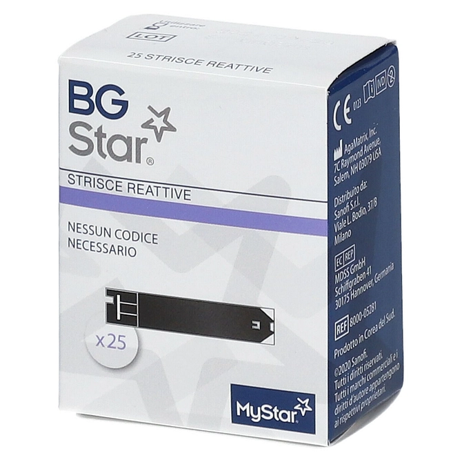 Strisce Misurazione Glicemia Bgstar 25 Pezzi Compatibili Con Il Misuratore Della Glicemia Mystar Extra