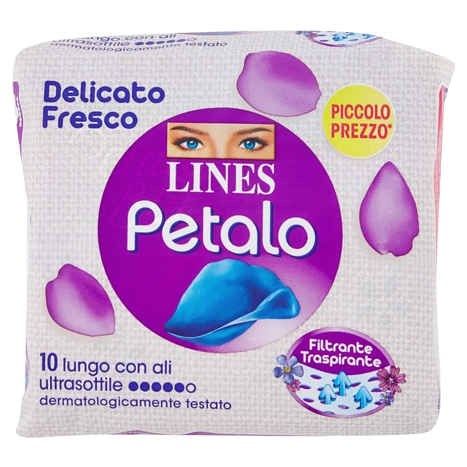 Lines Petalo Blu Assorbente Lungo Con Ali 10 Pezzi