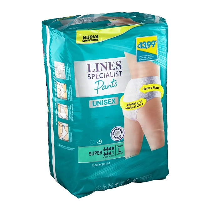 Lines Specialist Pants Super L X 9 Pannolone Mutandina Indossabile Come Normale Biancheria Tipo Pull On