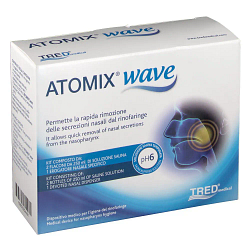 Atomix wave dispositivo per igiene rinofaringea atomix soluzione salina 250 ml 2 pezzi + terminale nasale + erogatore asoffietto