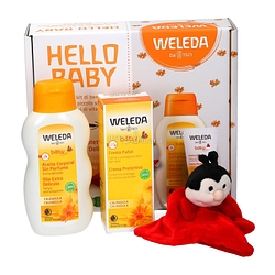 Kit hello baby 1 crema protettiva calendula 75 ml + 1 olio extra delicato 200 ml + 1 doudou